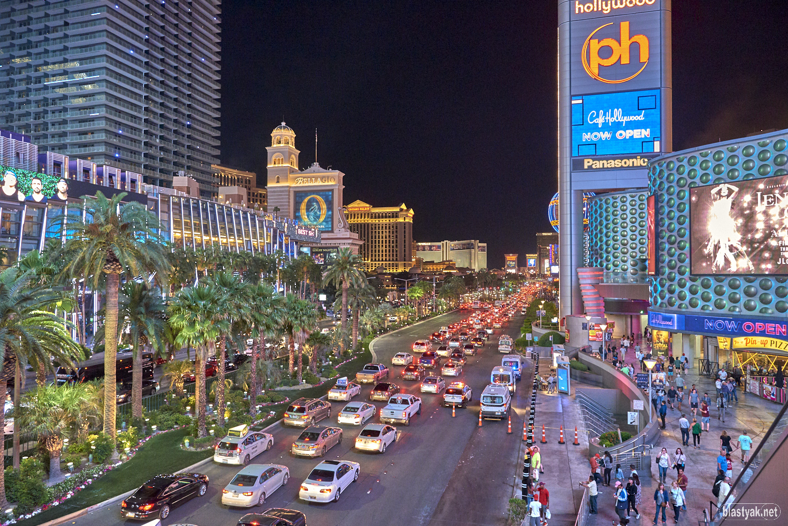 The crowded strip at night